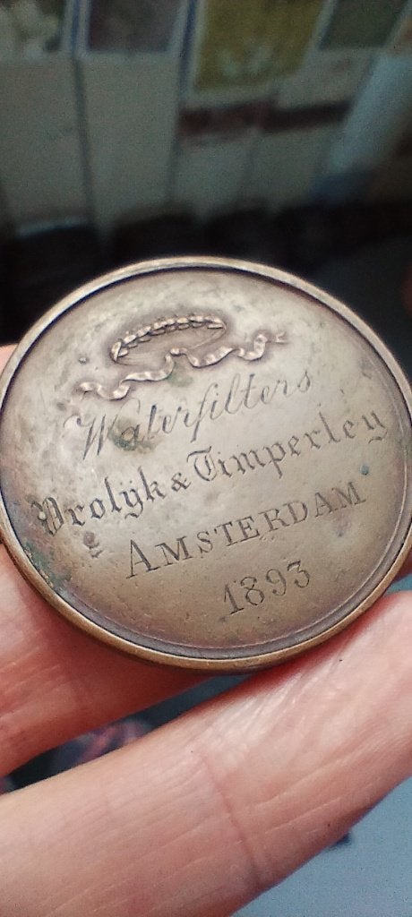 Antiek metalen reclame penning 1893, Ophalen of Verzenden, Overige materialen