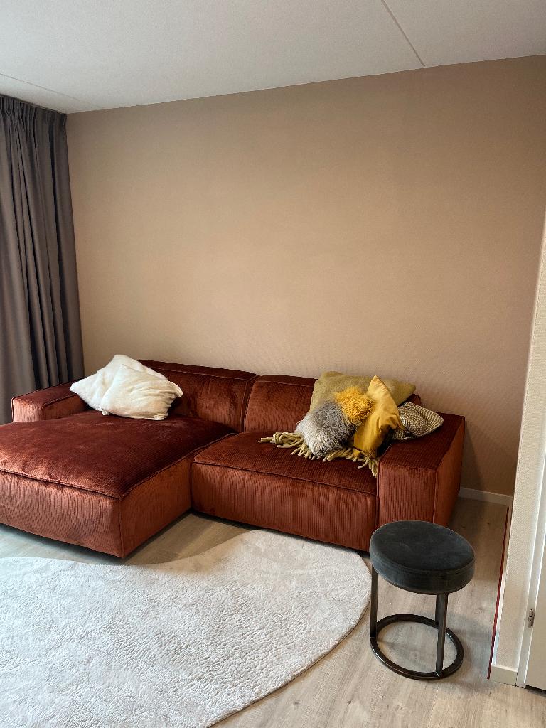 Terra hoekbank velvet ribstof - fonQ, Ophalen, 250 tot 300 cm, Velvet oranje ribstof, Hoekbank