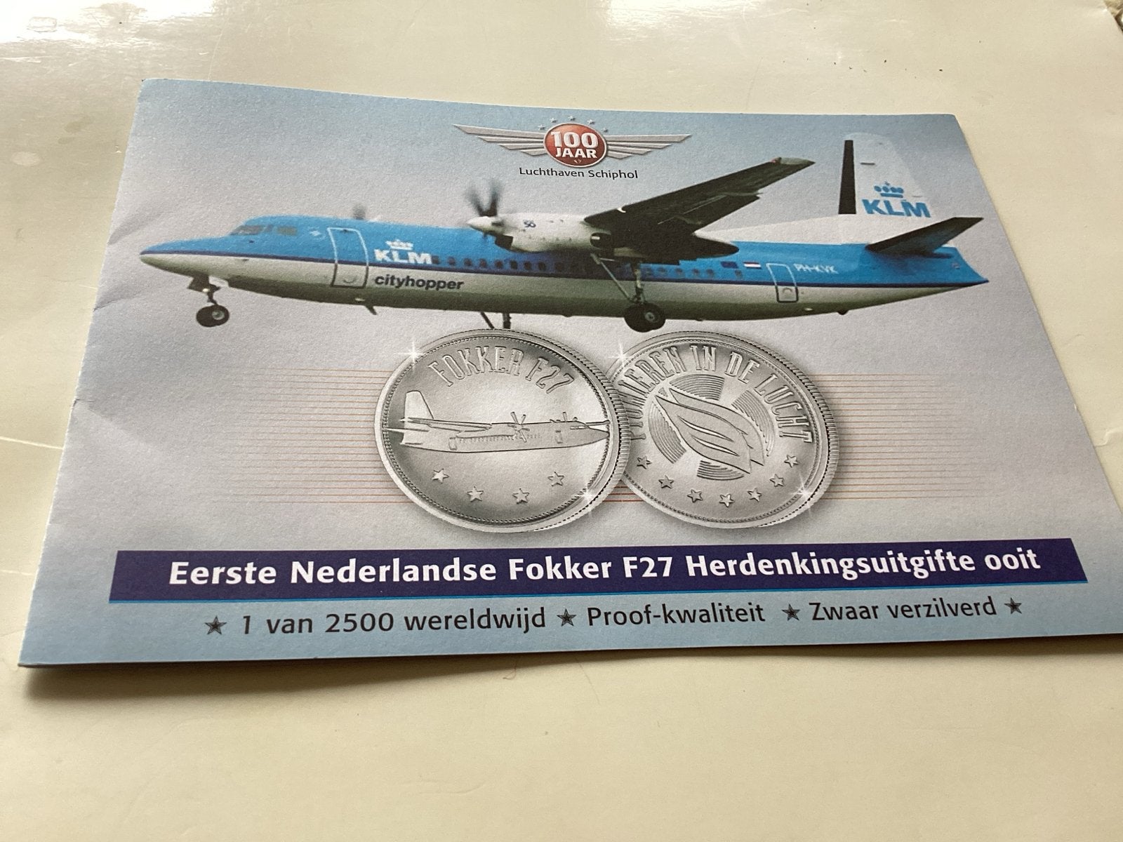 Fokker F27 Herdenkingsuitgifte Zwaar Verzilverd folder, Ophalen of Verzenden, Nederland