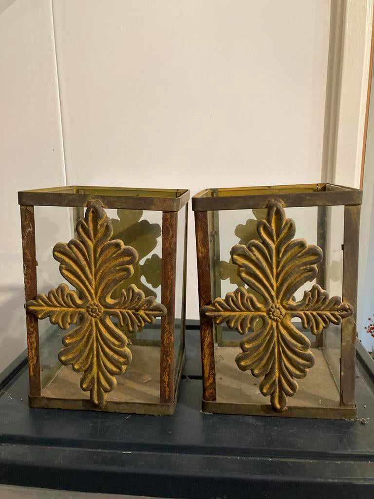 Windlichten van metaal, Ophalen, Gebruikt, Bruin, Metaal