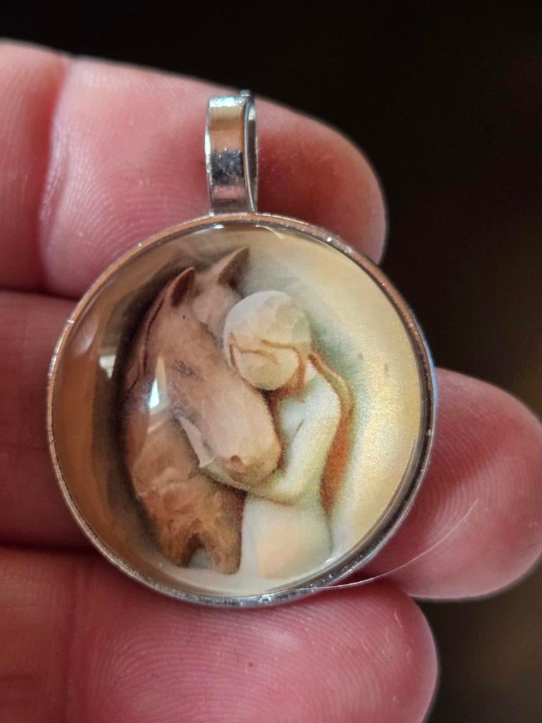 Hanger met paard en meisje - Uniek cadeau, Overige materialen, Ophalen of Verzenden, Zo goed als nieuw, Zilver