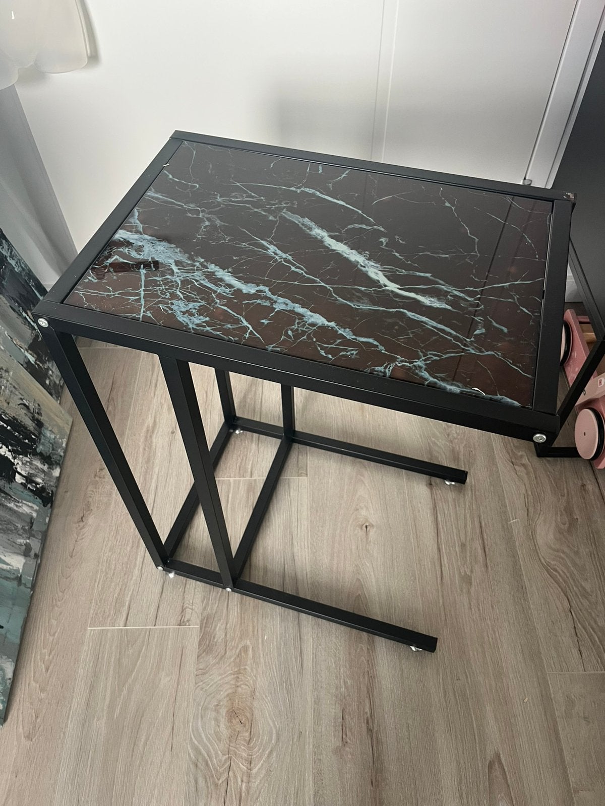 bijzettafel 50x35x65 cm metaal met glas zwart marmer look, Ophalen, 50 tot 100 cm, Zo goed als nieuw, Metaal