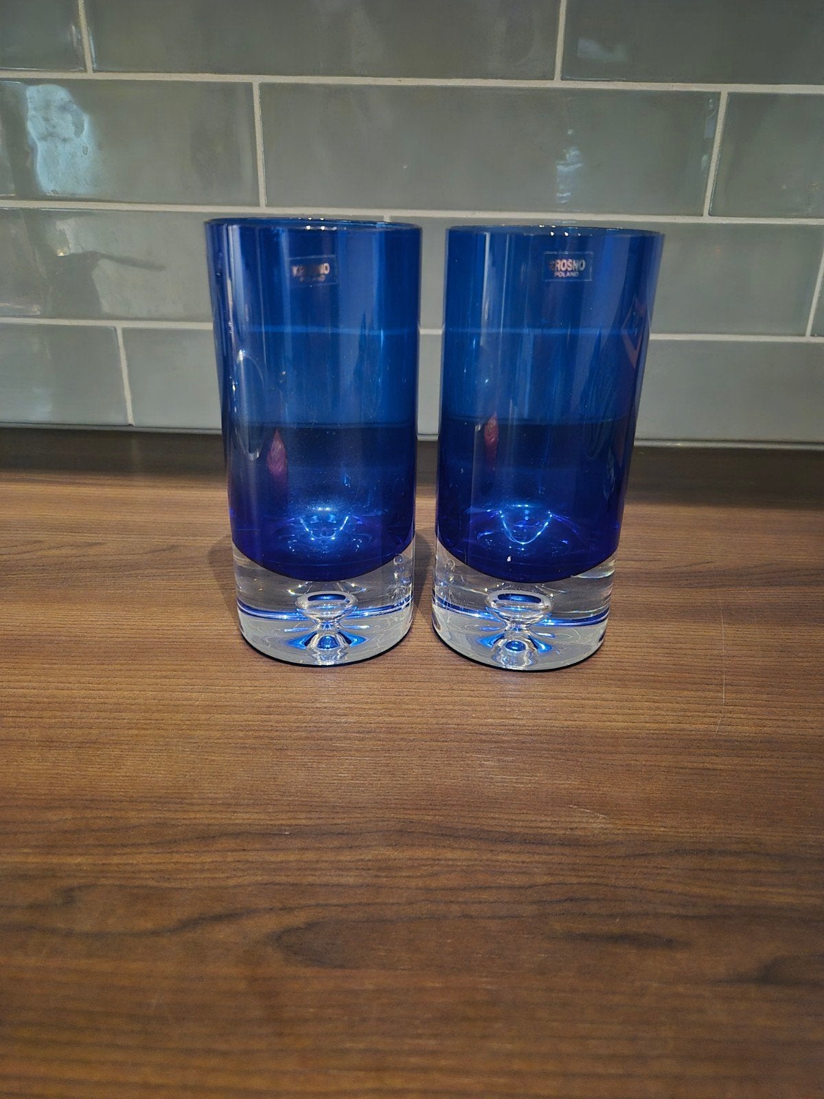 Set van 2 Krosno Poland blauwe glazen, Antiek en Kunst, Antiek | Glas en Kristal, Ophalen of Verzenden