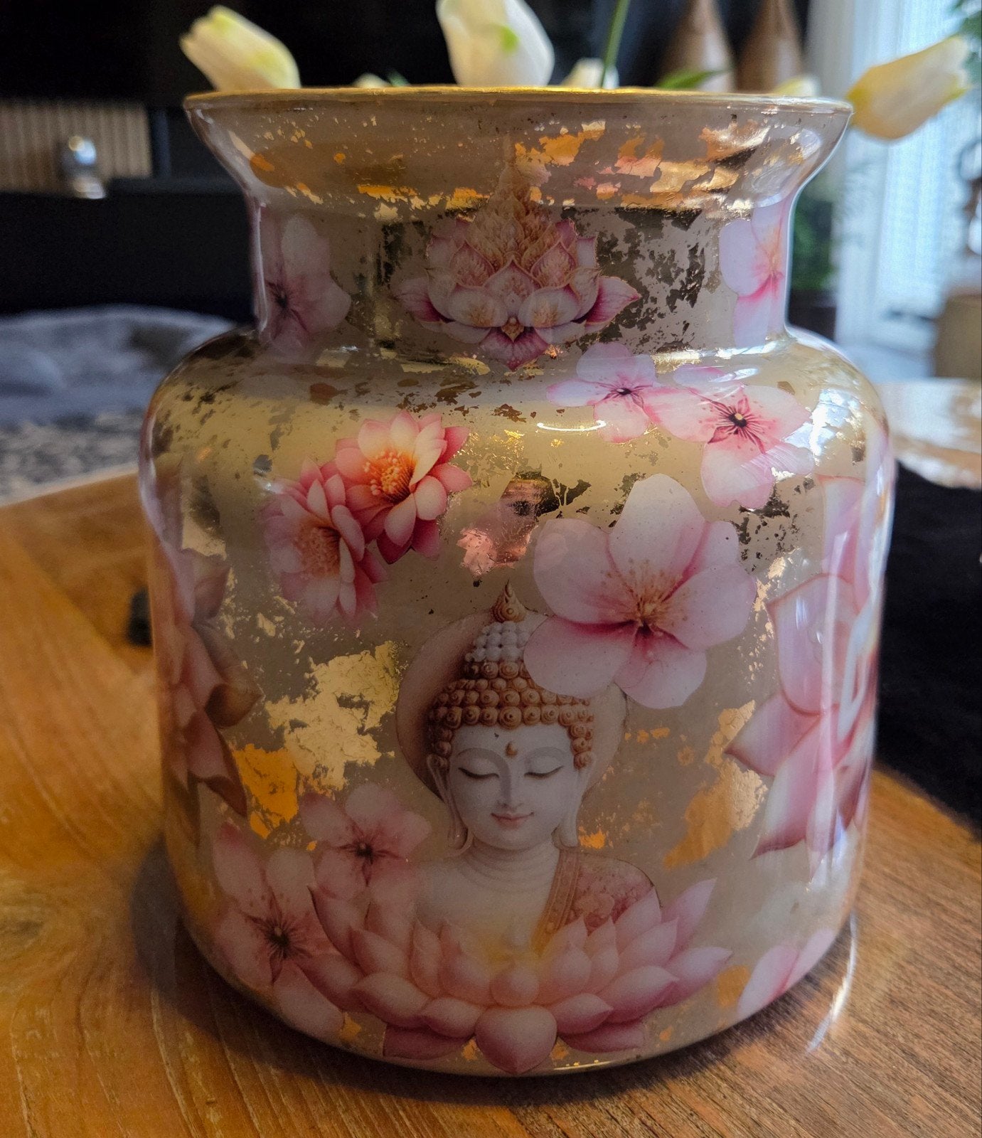 mooie Buddha vaas, Huis en Inrichting, Woonaccessoires | Vazen, Ophalen, Handgemaakt, Hout