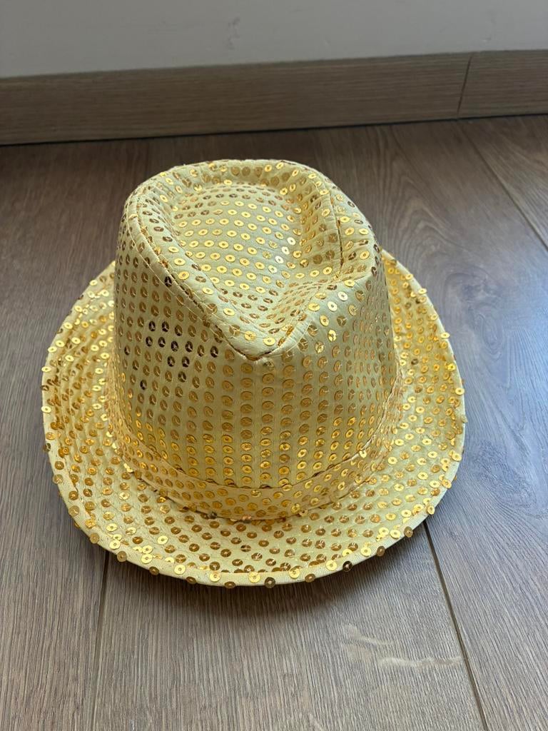 Hoed geel glitter, Ophalen, Zo goed als nieuw, One size fits all
