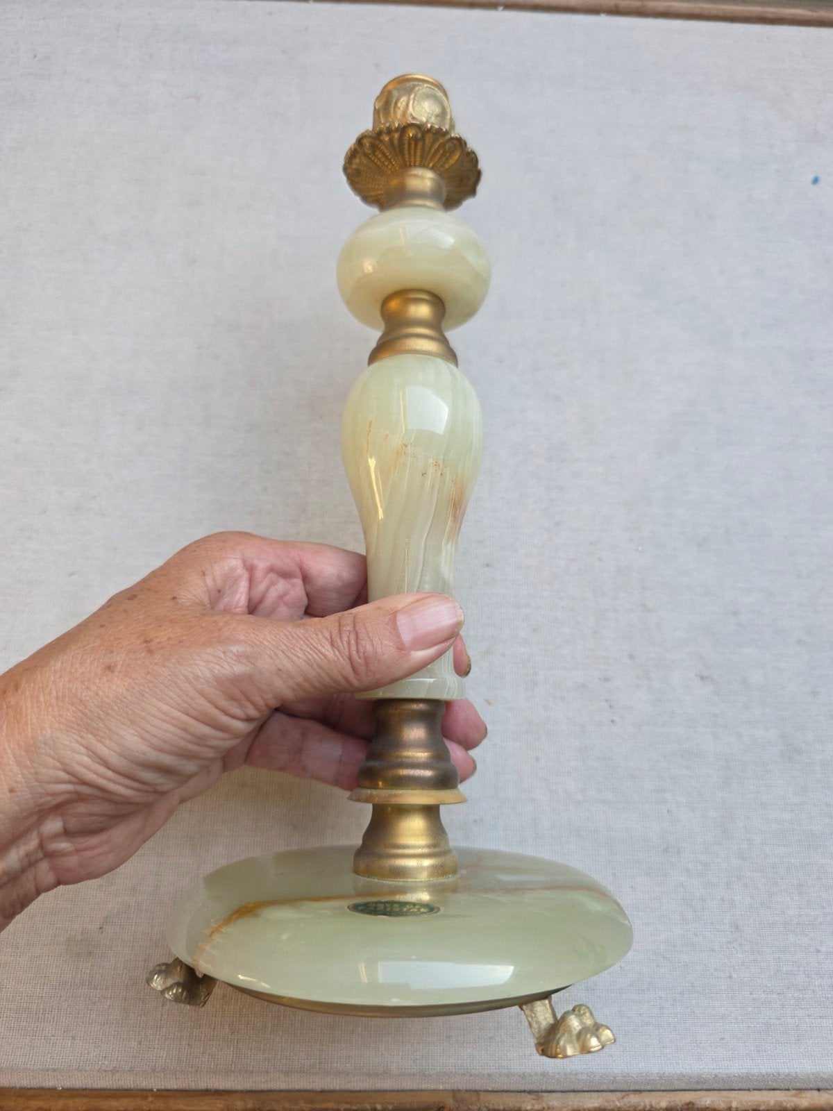 Kandelaar lampenvoet onyx messing, Ophalen of Verzenden