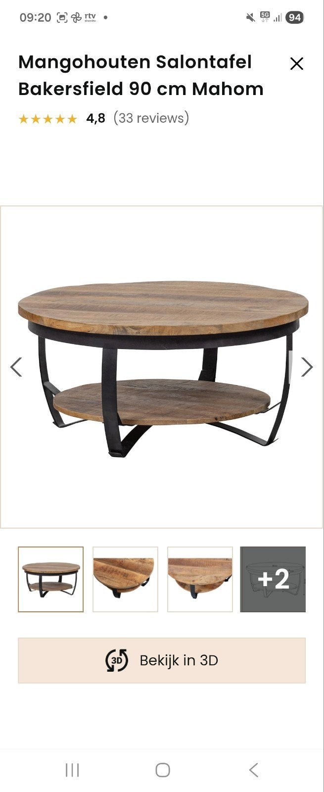 Salon tafel mangohout nieuw, Ophalen, 50 tot 100 cm, Rond, Nieuw
