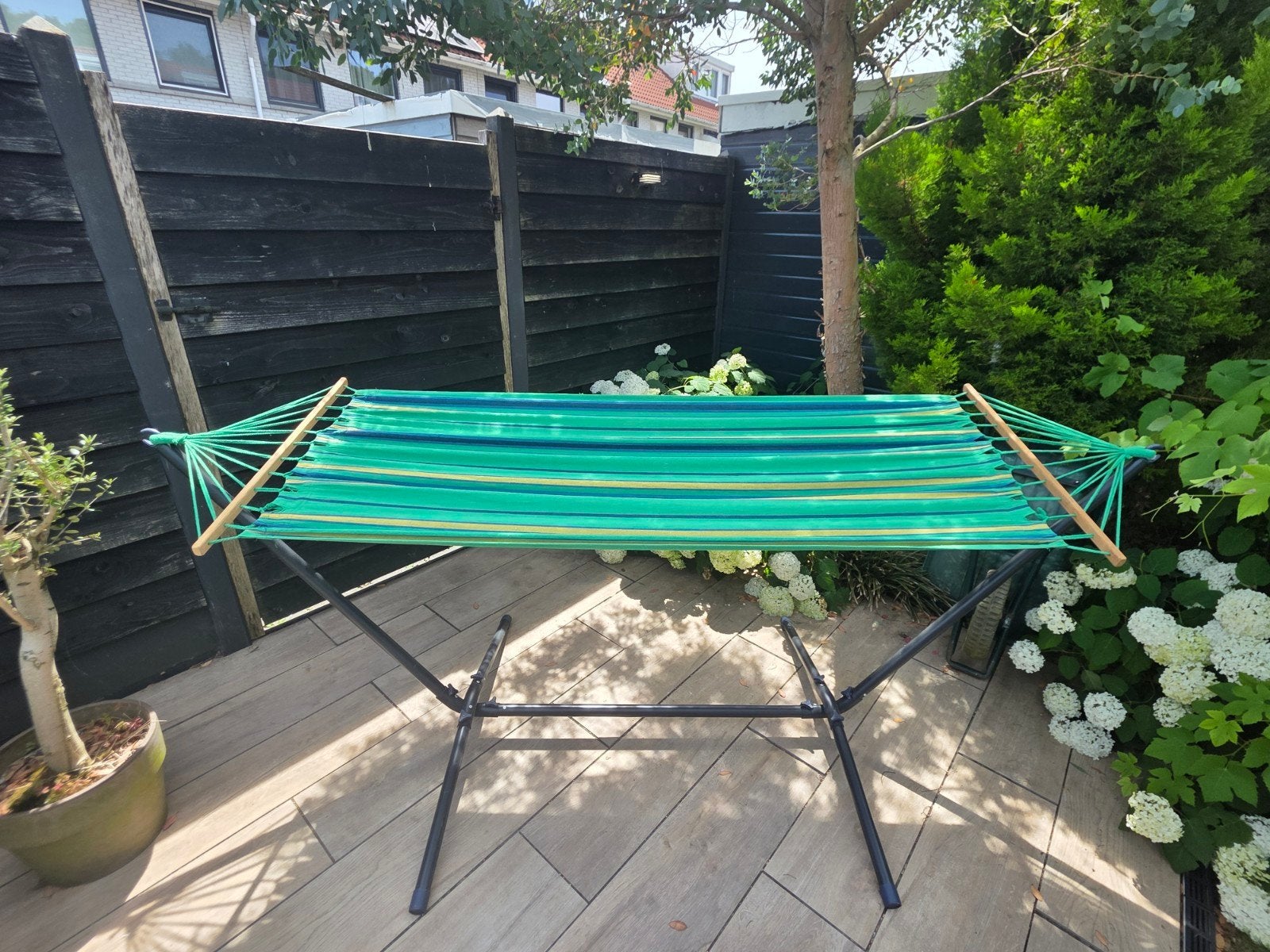 Hangmat met standaard groen, Ophalen, Zo goed als nieuw, Eenpersoons, Opvouwbaar