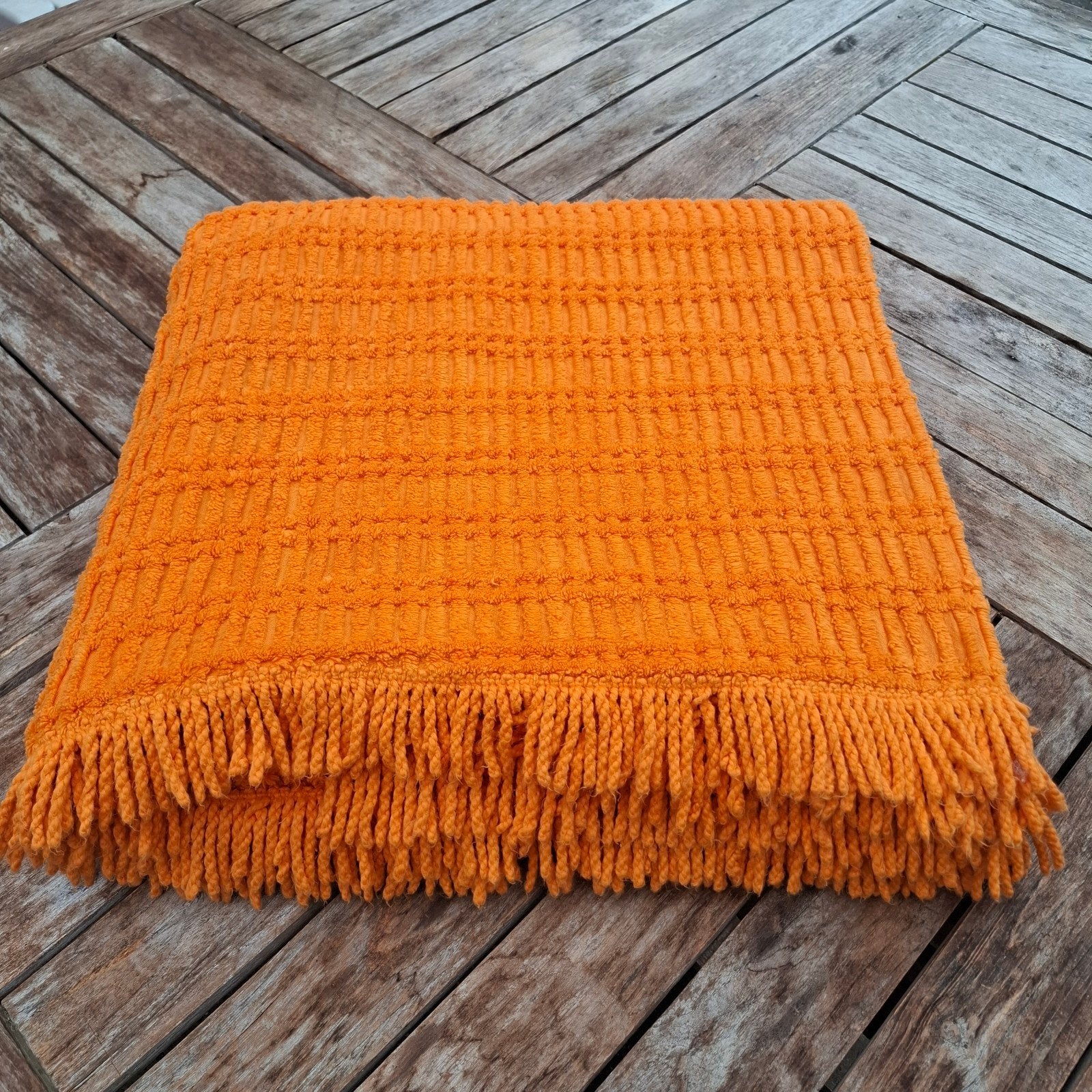 Retro oranje bedsprei deken 220x200 cm, Katoen, Tweepersoons, Oranje, Ophalen of Verzenden