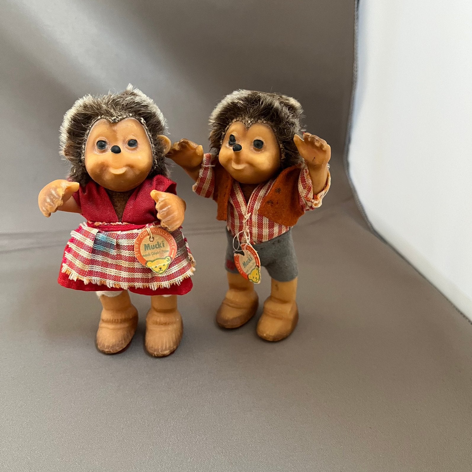 Originele Vintage Steiff Egel Set Mecki & Mucki (Jaren 50/60, Ophalen of Verzenden