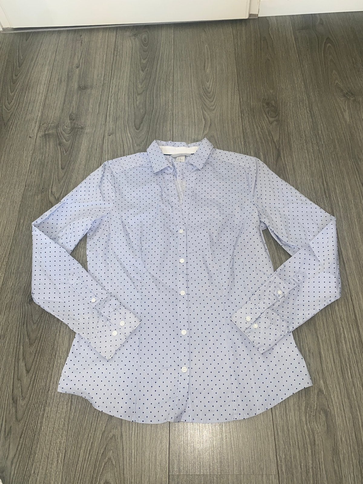 H&M dames blauwe stippen polkadot overhemd blouse mt 40, Ophalen of Verzenden, Zo goed als nieuw, Maat 38/40 (M), Blauw