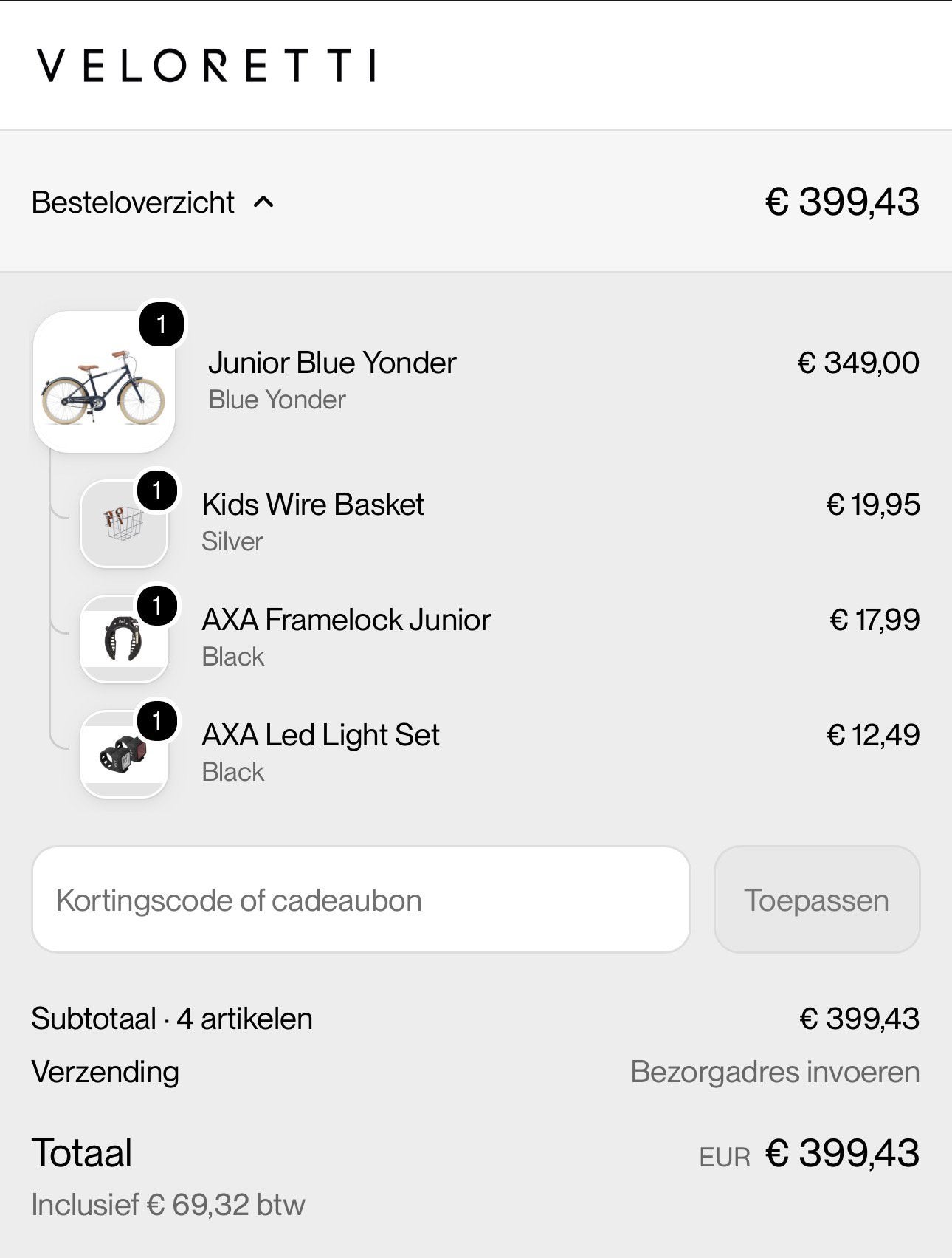 NIEUWE Veloretti Blue Yonder Junior stadsfiets twv €400, Fietsen en Brommers, Nieuw, Ophalen of Verzenden, Handrem, 20 inch