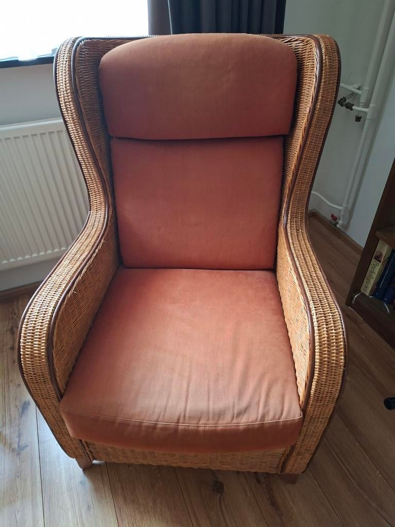 Heerlijk zittende rieten fauteuil, Ophalen of Verzenden, Gebruikt, 75 tot 100 cm, 50 tot 75 cm