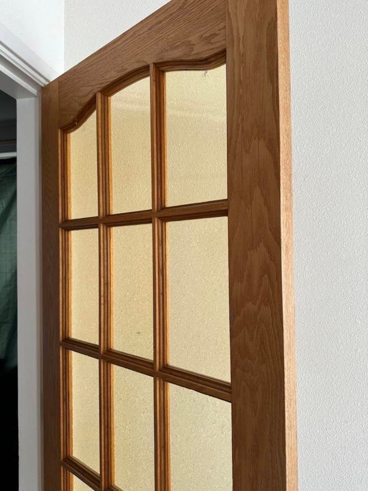 Grenen deur met antiek geel/brons glas, Doe-het-zelf en Verbouw, Deuren en Horren, Ophalen, Minder dan 80 cm, Binnendeur, Zo goed als nieuw