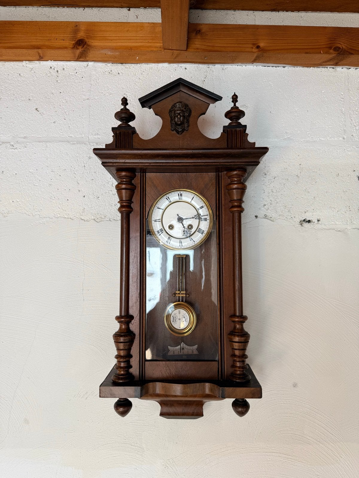 Antieke Duitse regulateur wandklok, ca. 1890 tot 1910, Ophalen