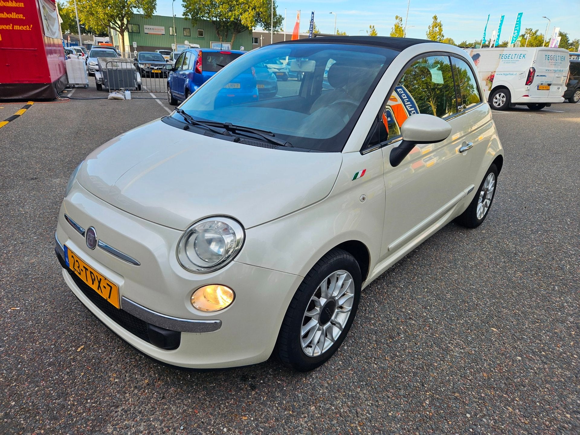 Fiat 500 C 1.2 Lounge Pano Airco Parkeersensor NW.APK, Euro 5, Gebruikt, Cabriolet, Wit