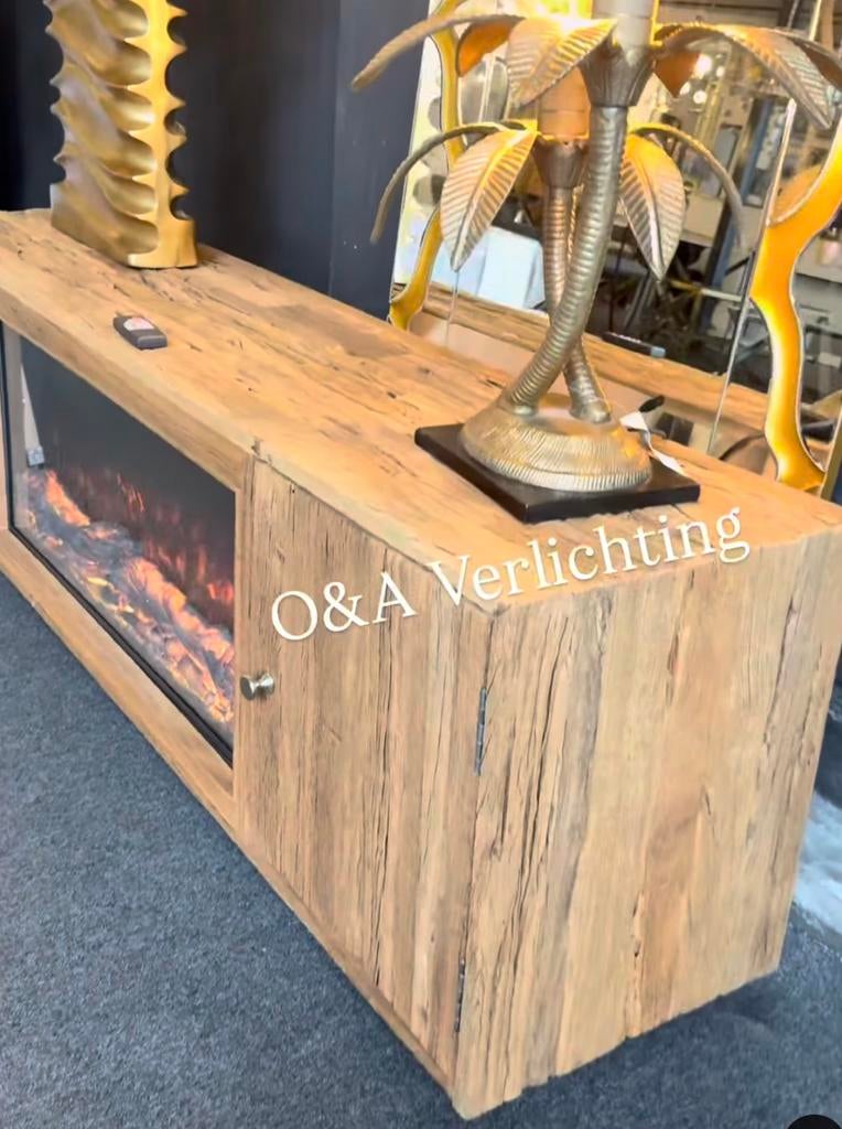 Tv meubel slipperwood met sfeerhaard 170 cm, Huis en Inrichting, Kasten | Televisiemeubels, 150 tot 200 cm, Nieuw, Ophalen of Verzenden