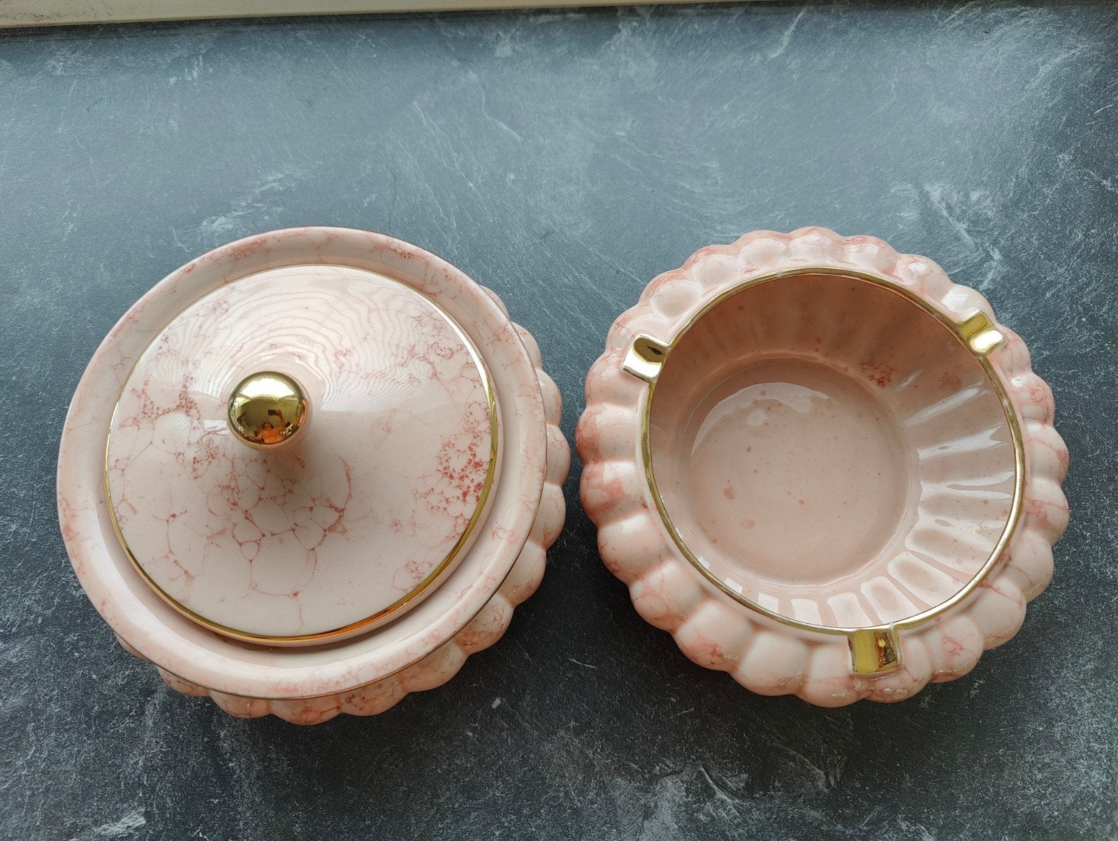 Vintage roze asbak  en tabak pot, Ophalen of Verzenden