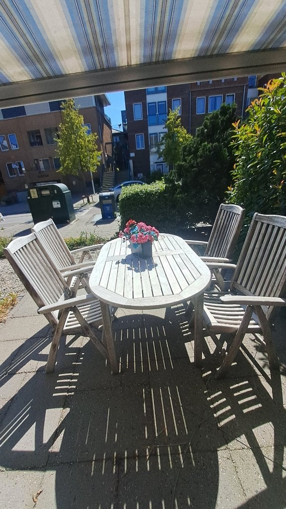 tuintafel van teakhout met 4 stoelen, Ophalen, Gebruikt, Ovaal, Teakhout