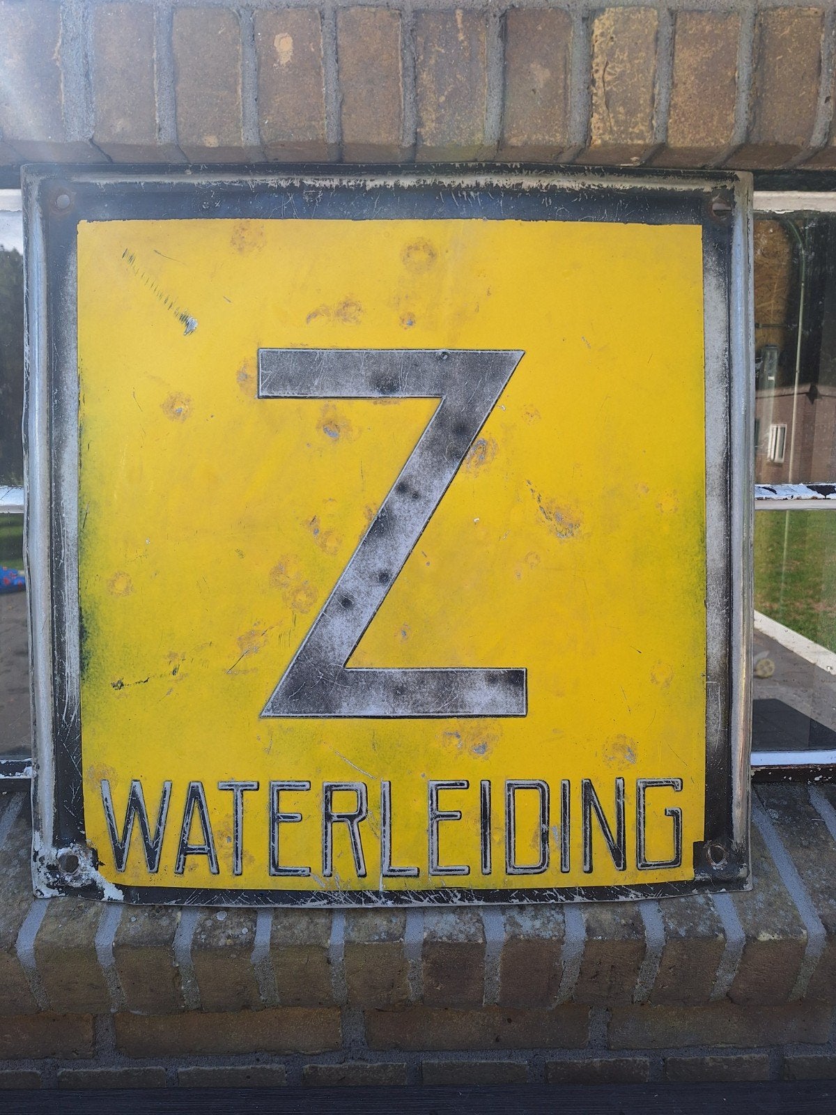 Vintage metalen bord Z WATERLEIDING  - 60x60 cm, Ophalen of Verzenden