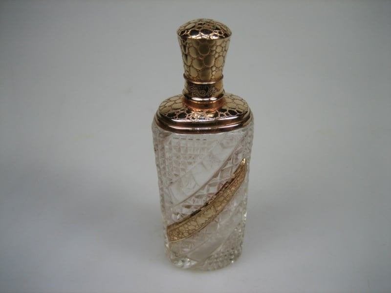 Antieke Parfumflacon met gouden dop in lederen etui 1882, Antiek en Kunst, Verzenden