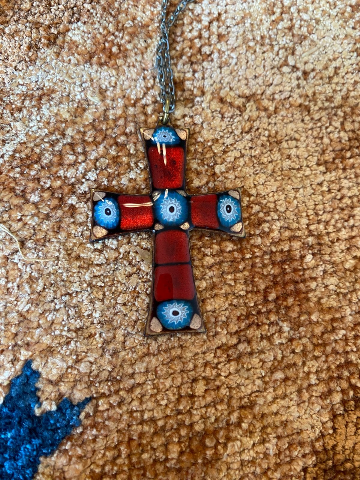 Prachtig Vintage Murano Kruis Hanger: Millefiori Mozaïek, Ophalen of Verzenden, Zo goed als nieuw, Rood, Overige materialen