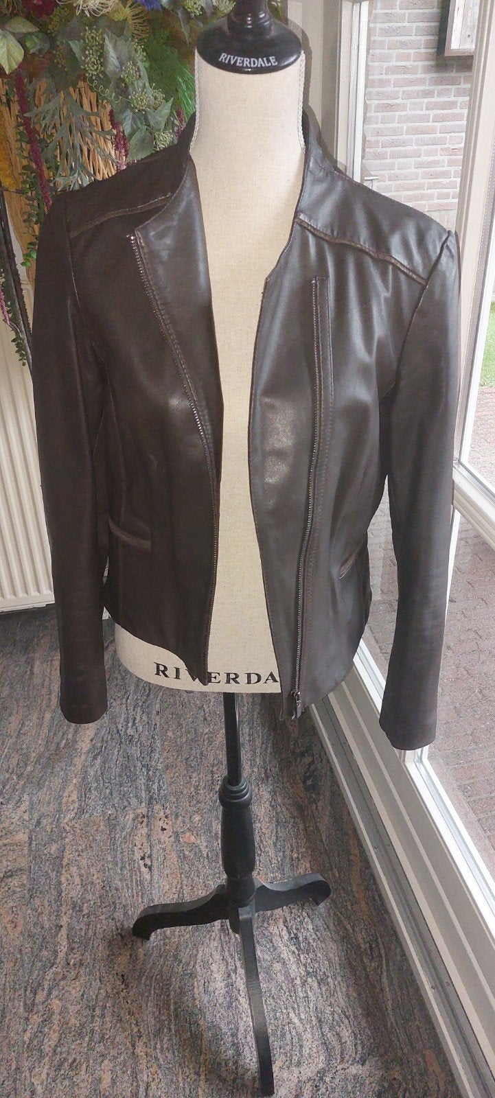 Purdey donkerbruine leren jas, maat 49, Bruin, Maat 46/48 (XL) of groter, Ophalen of Verzenden, Purdey