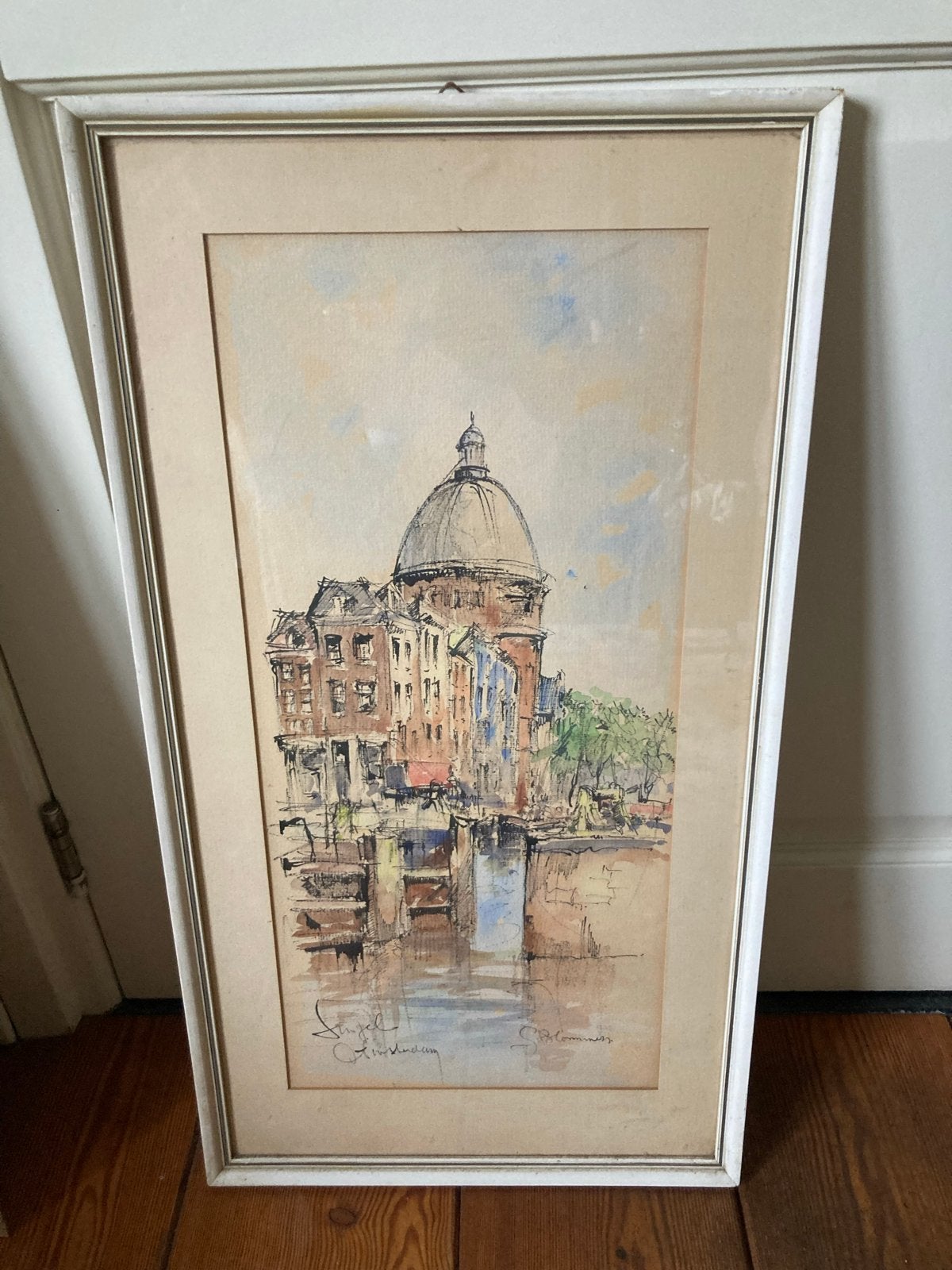 Aquarel Singel Amsterdam - Gesigneerd Blommers, Ophalen, Tekening, Aquarel, Gesigneerd