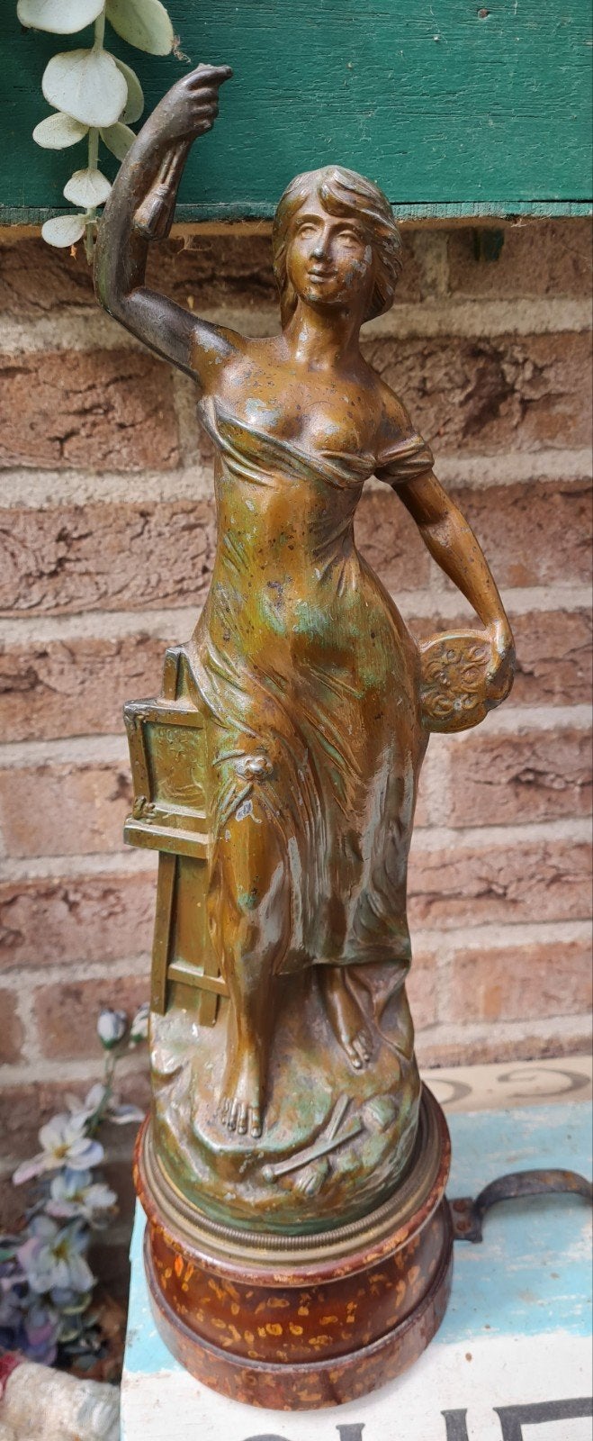 Frans art Nouveau spelter/ beeld op gemarmerde sokkel, Ophalen of Verzenden