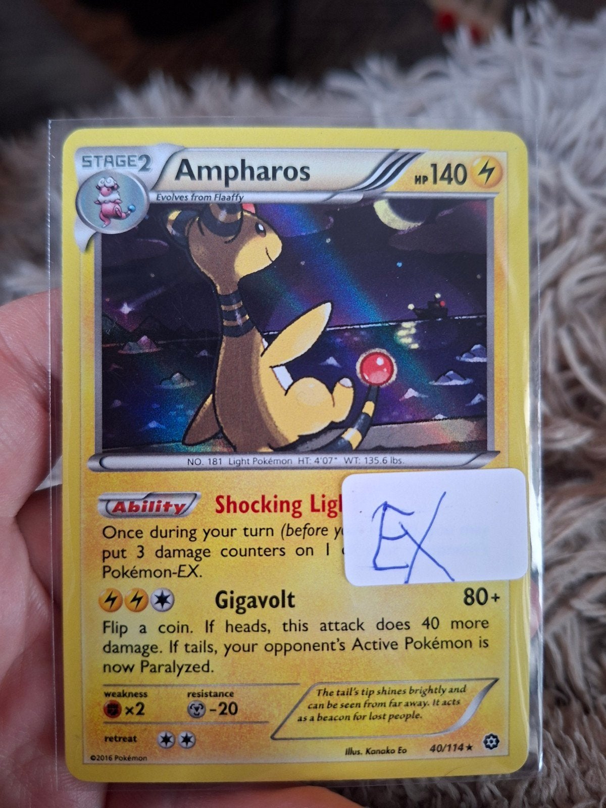 Pokémon Kaart Ampharos Holo, Ophalen of Verzenden, Zo goed als nieuw, Losse kaart, Foil