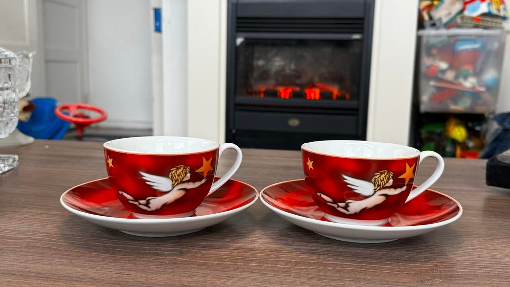 Duo de Tasses à Café / Thé "Petit Ange", Gebruikt, Keramiek, Ophalen of Verzenden, Overige stijlen