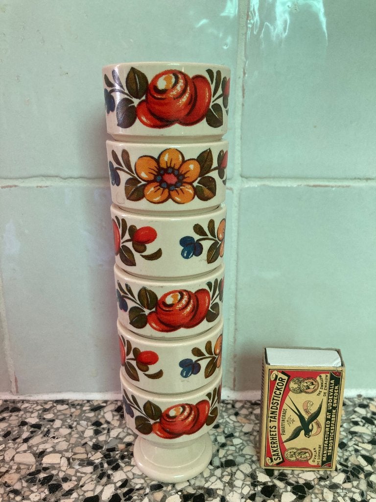 6 Emsa seventies eierschaaltjes vintage retro eierdopjes, Overige typen, Ophalen of Verzenden, Zo goed als nieuw, Kunststof