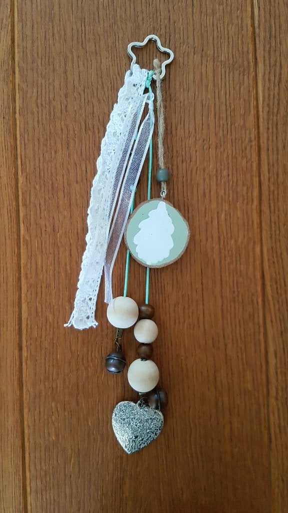 Leuke unieke hanger, mintgroen/hout, handmade, Ophalen of Verzenden, Nieuw, Meerkleurig