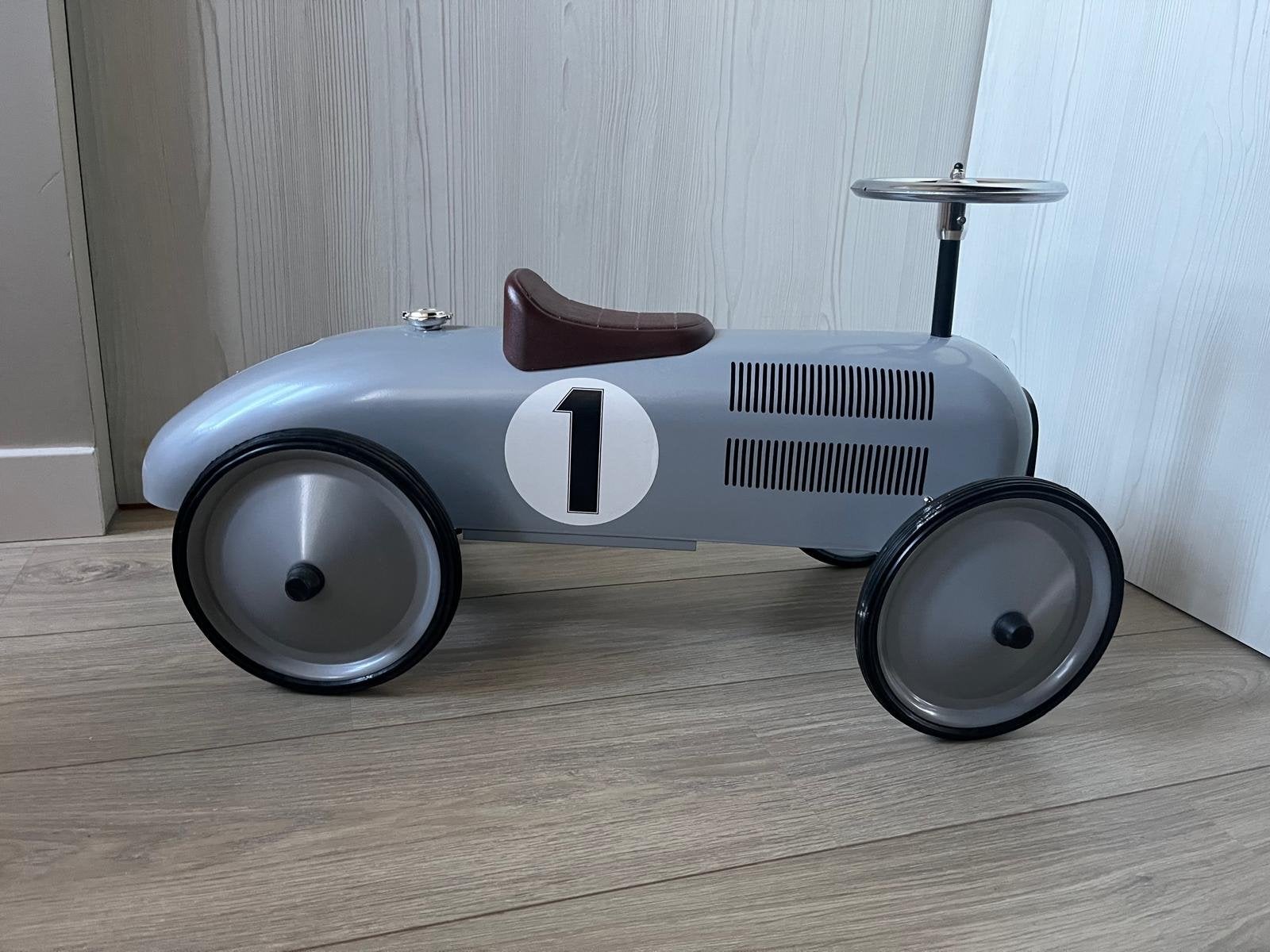 Retro Roller loopauto - Grijs met nummer 1, Ophalen, Zo goed als nieuw, Loopvoertuig