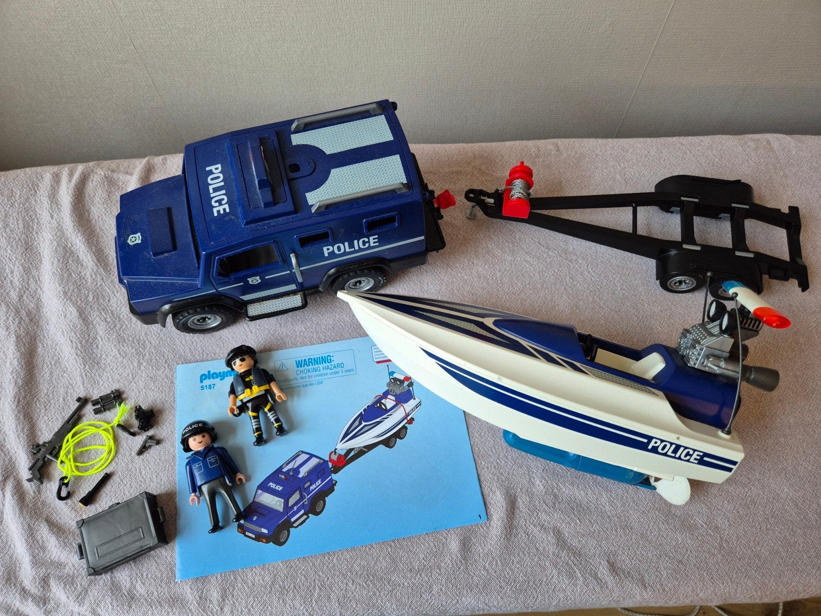 Playmobil 5187 politietruck met speedboot, Gebruikt, Complete set, Voertuig, Ophalen of Verzenden