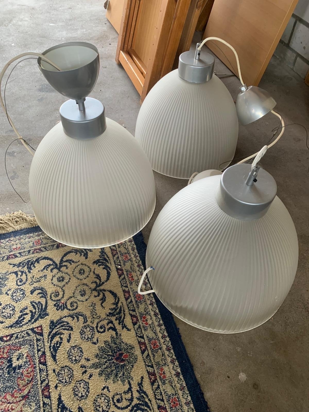 Set van 3 moderne hanglampen - Melkglas, Huis en Inrichting, Lampen | Hanglampen, Ophalen, Zo goed als nieuw, Glas, Overige fittingen