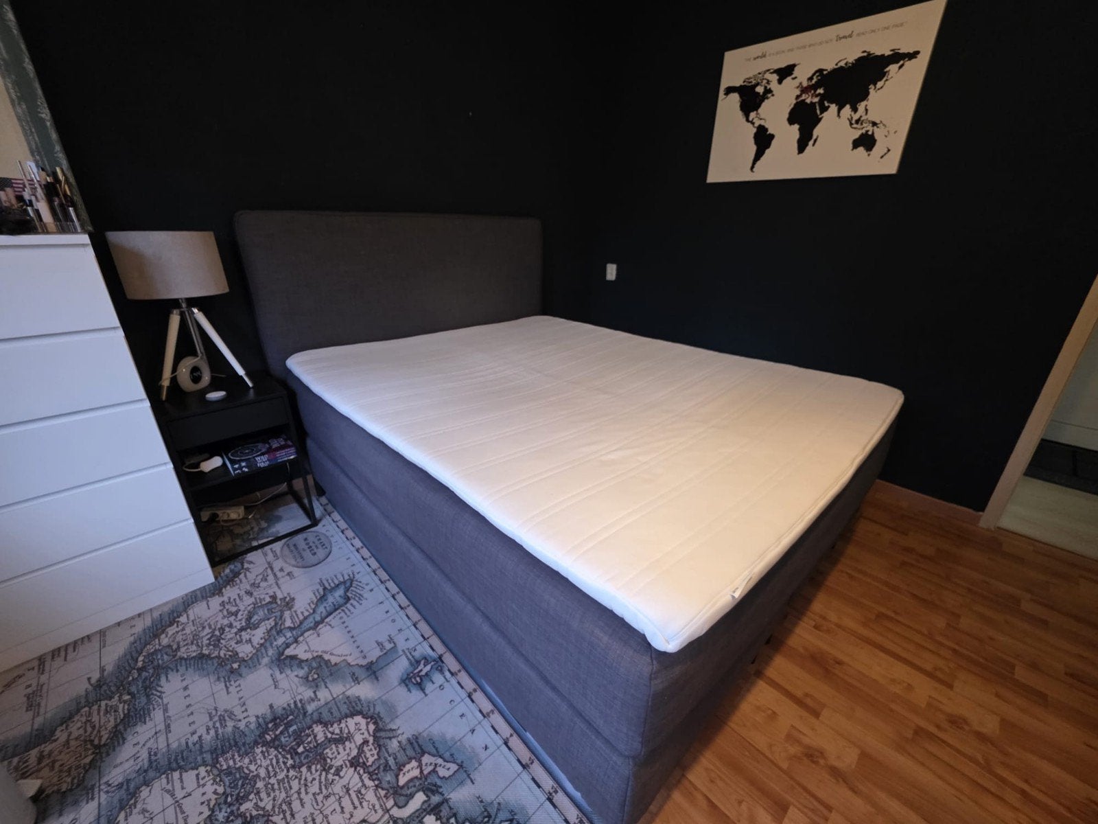 Ikea boxspring grijs, Ophalen, Gebruikt, Tweepersoons, 200 cm