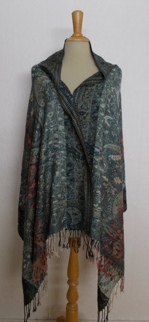 Mooie groene pashmina batik print sjaal, Kleding | Dames, Verzenden, Zo goed als nieuw, Maat 42/44 (L), Sjaal