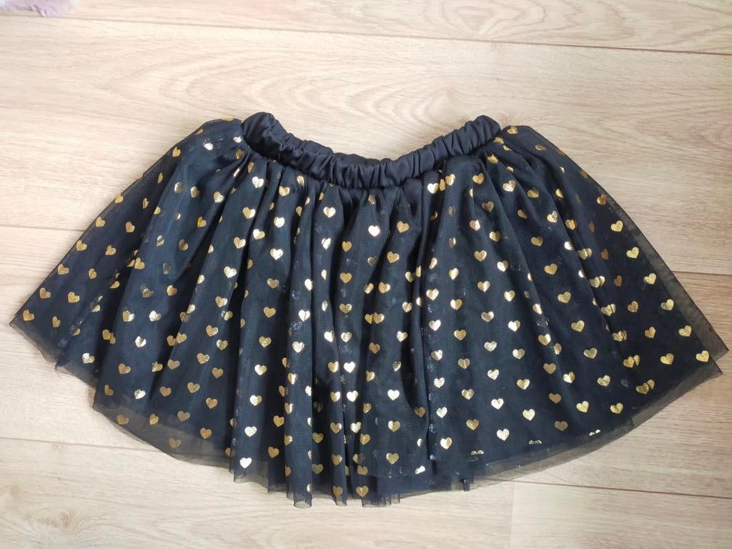 Zgan! Mooie zwarte rok met gouden hartjes Liz Devy! Mt 110, Meisje, Ophalen of Verzenden, Zo goed als nieuw, Jurk of Rok