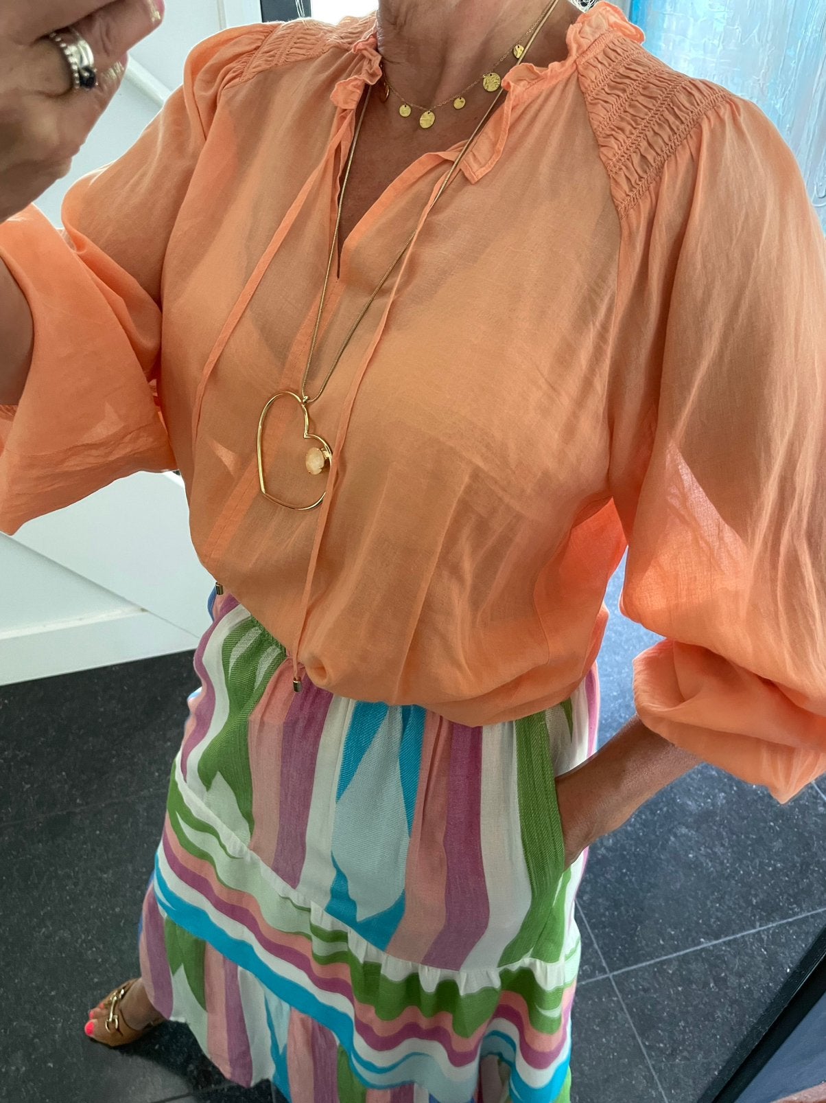 Mos Mosh, prachtige poeder-oranje blouse, S/M, Ophalen of Verzenden, Zo goed als nieuw, Maat 36 (S), Oranje