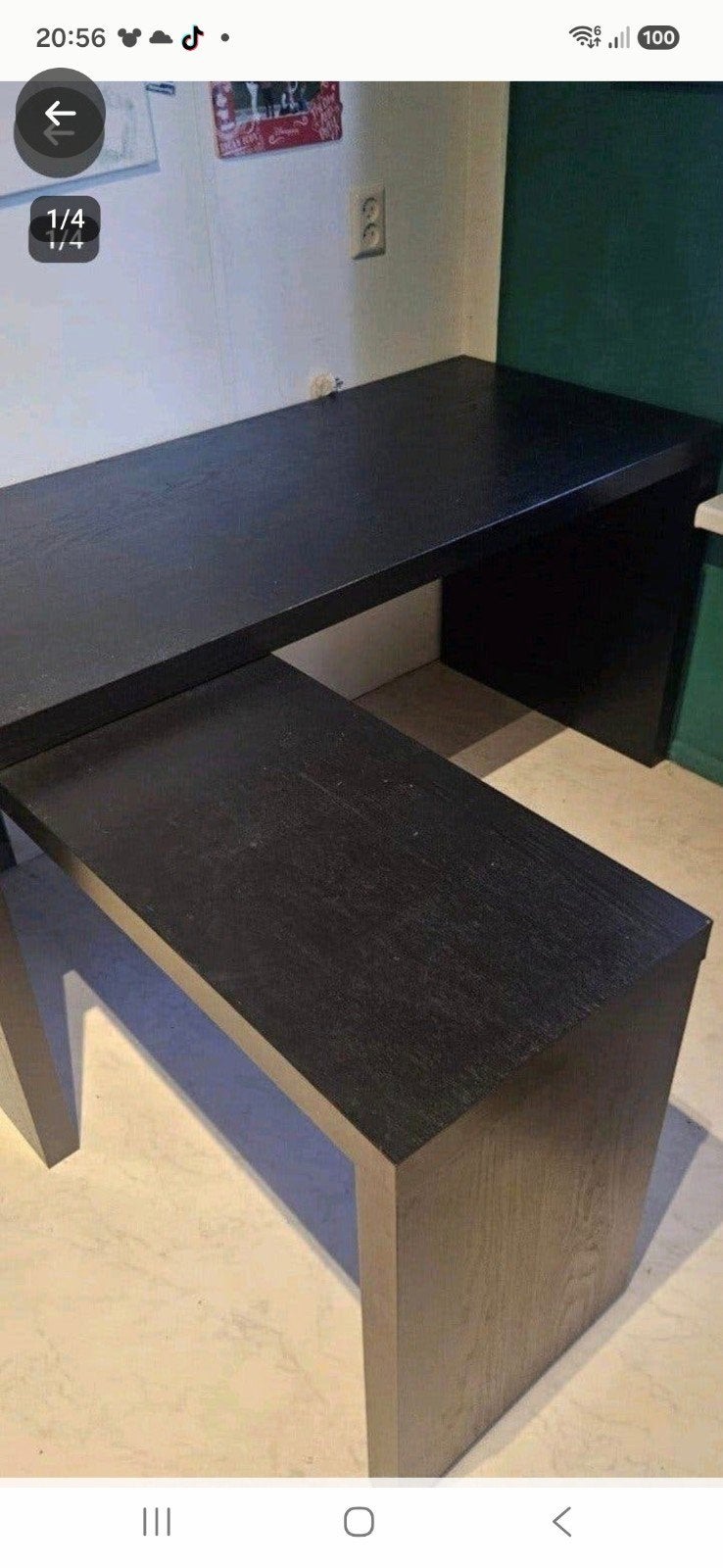 IKEA Bureau Zwart met Uitschuifbaar Zijpaneel, Ophalen, Gebruikt, Spaanplaat of MDF, 152 cm