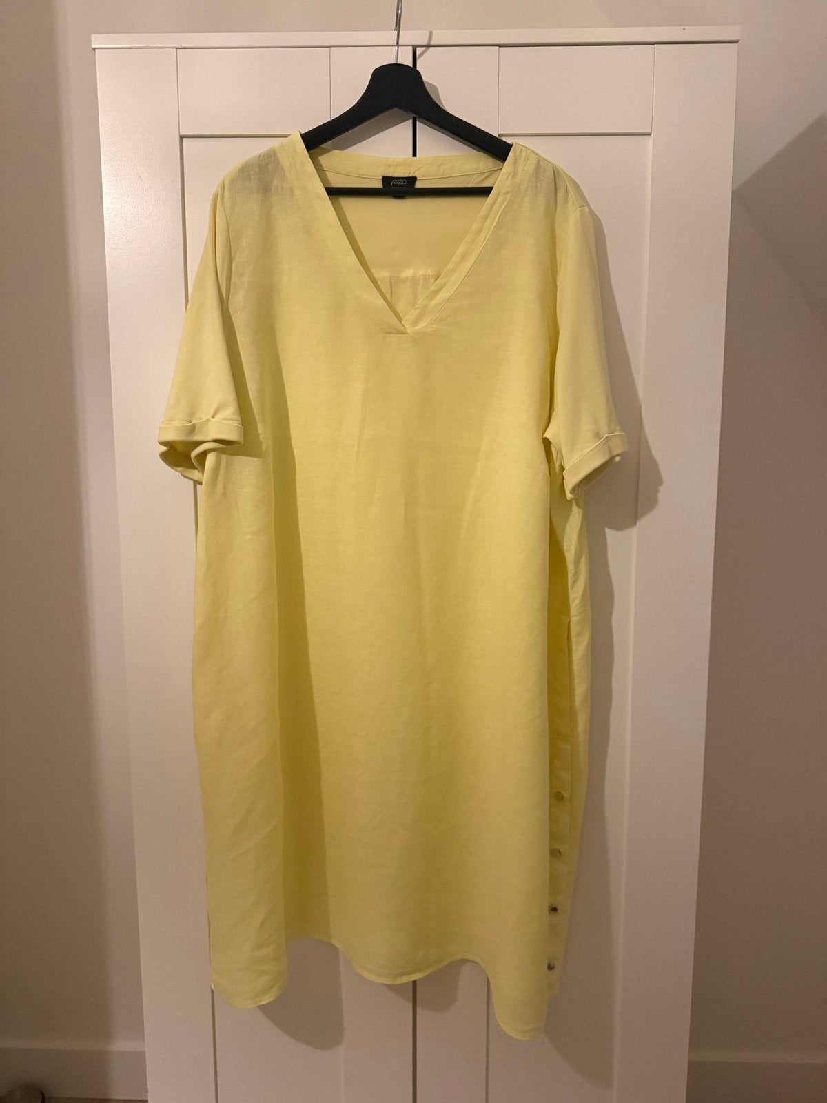 Yesta Geel Linnen Zomerjurkje Maat 50/52, Kleding | Dames, Grote Maten, Ophalen of Verzenden, Zo goed als nieuw, Geel