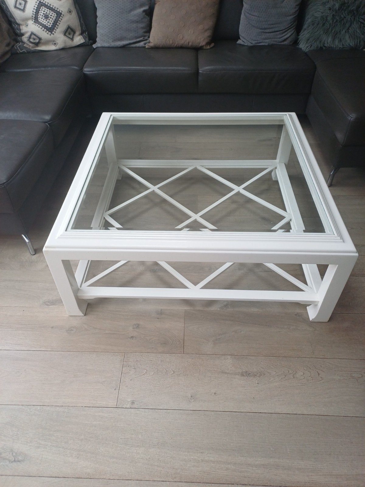 Af te halen crème tafel met glasplaat, Ophalen, Gebruikt, 200 cm of meer, 50 tot 100 cm