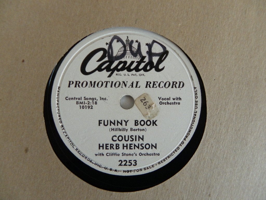 78 Toerenplaat Cousin Herb Henson - Funny Book - Promo, Gebruikt, 10 inch, Ophalen of Verzenden, Overige typen