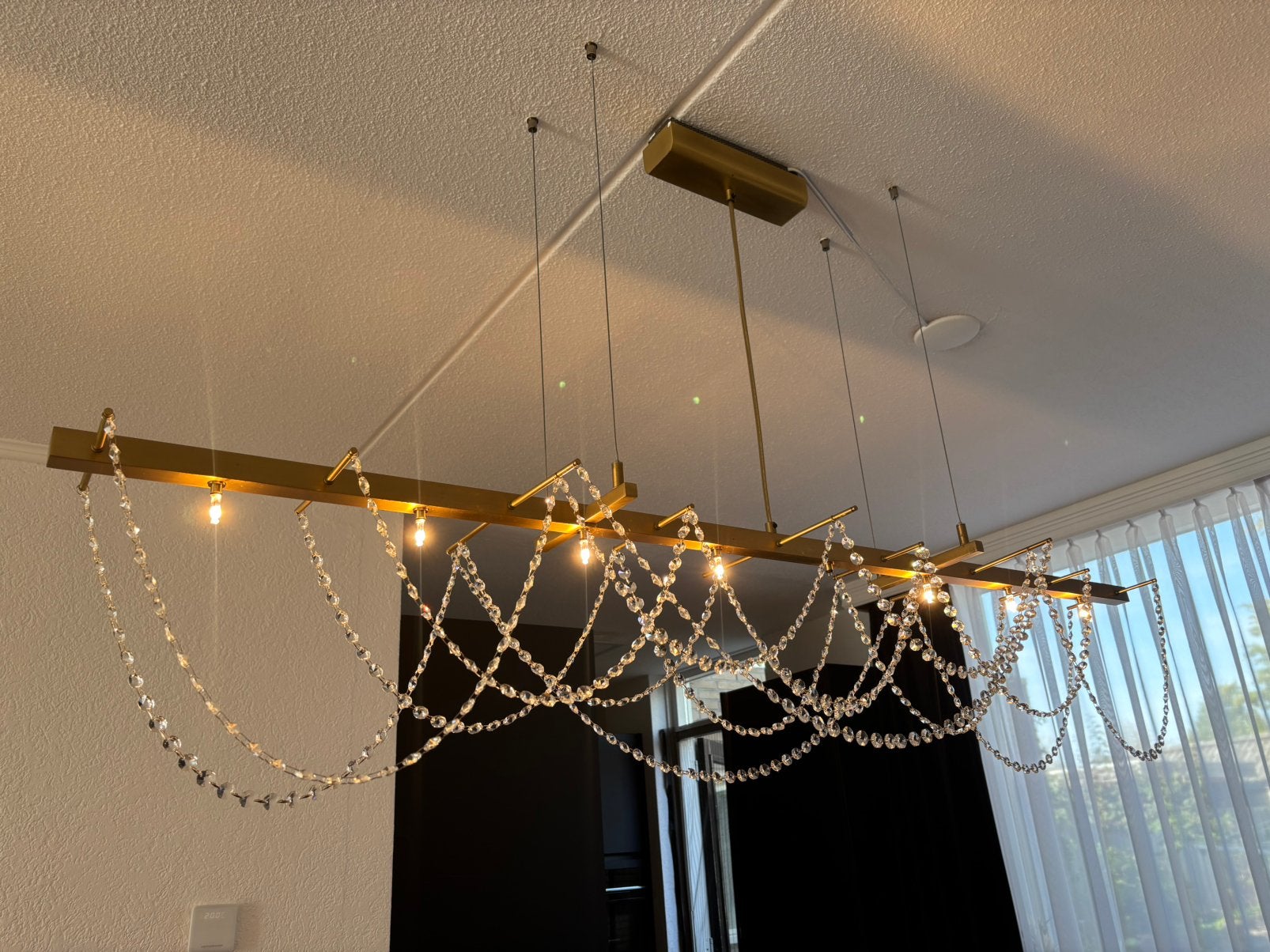 Mooie hanglamp met echte kristallen kettingen., Ophalen, Zo goed als nieuw