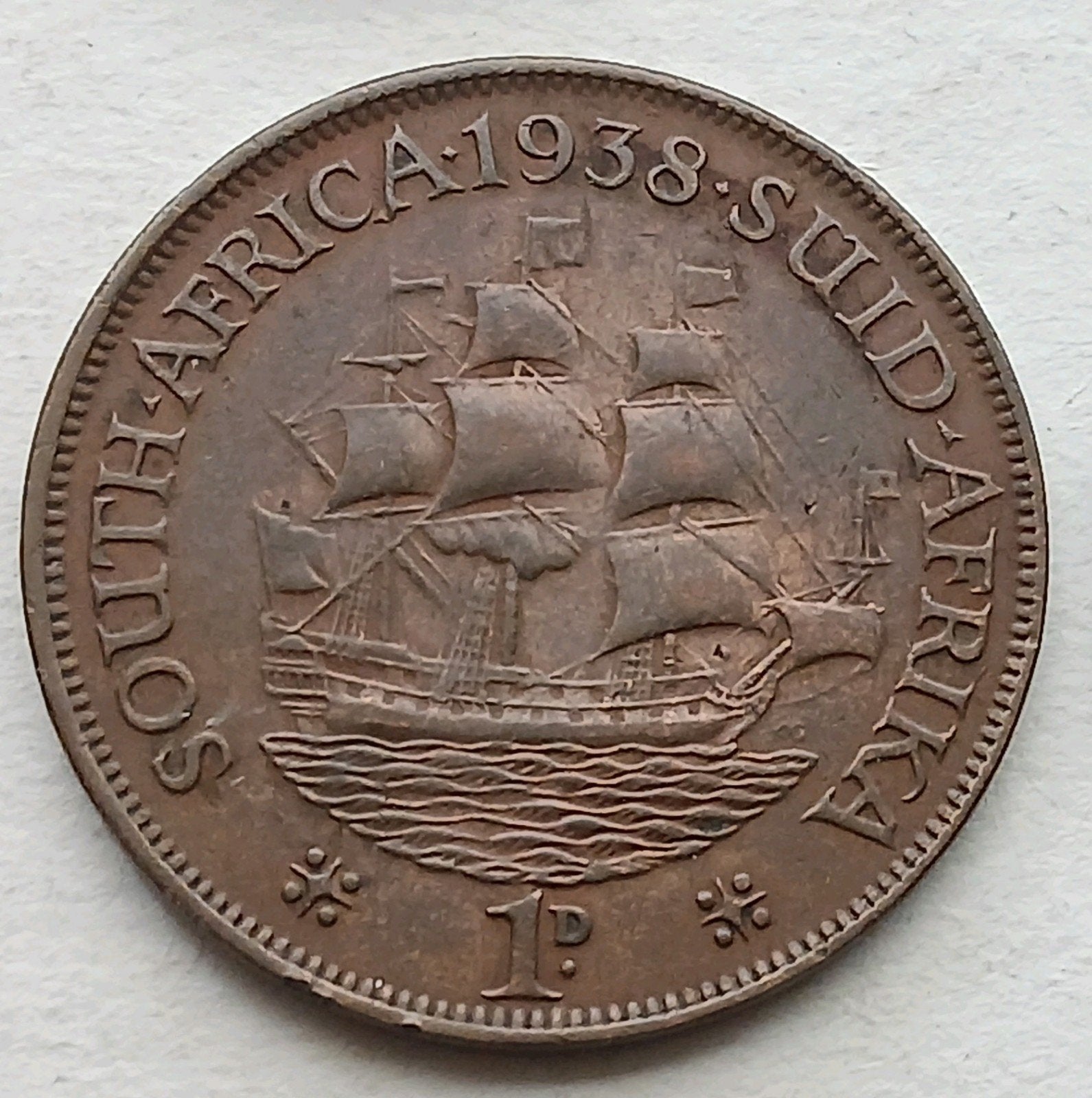 1 Penny 1938 Zuid Afrika Oude Munt Pretoria Kolonie Engeland, Ophalen of Verzenden