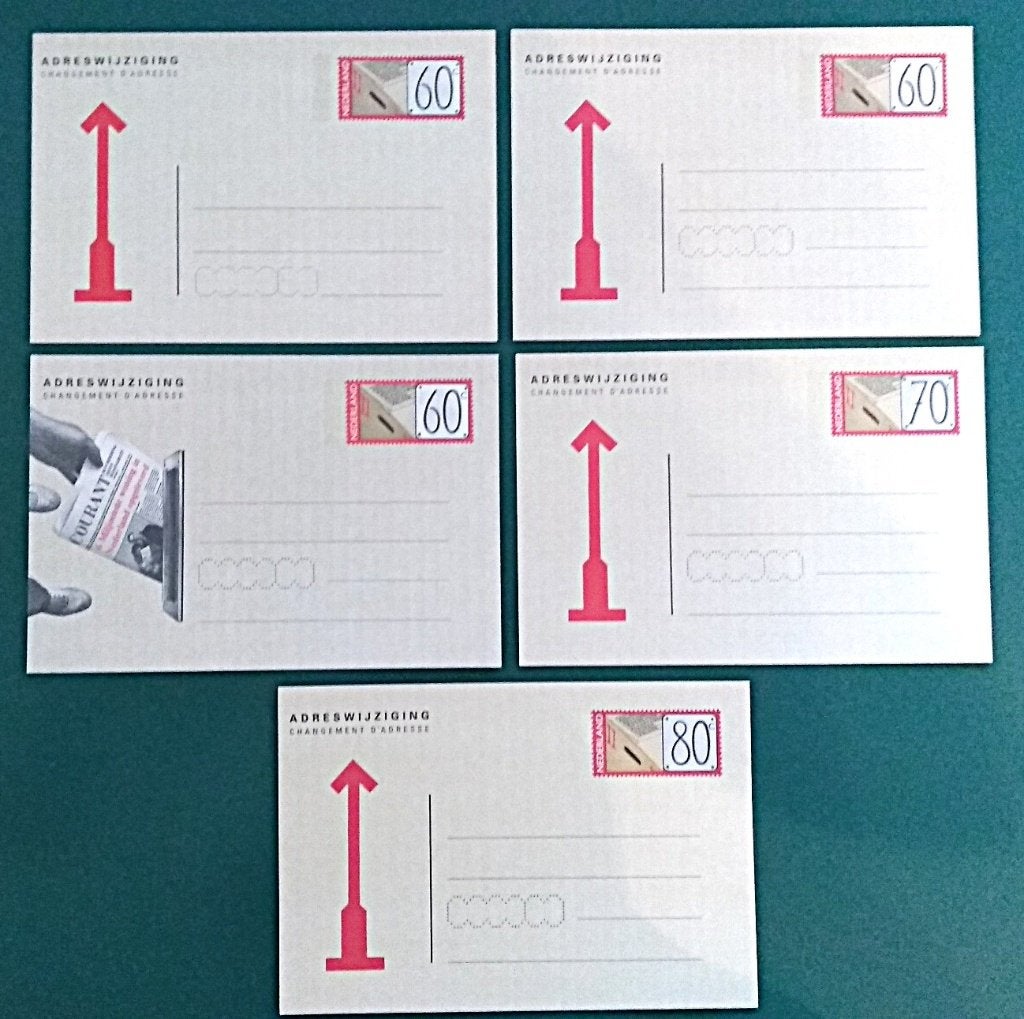 5x Adreswijziging AK52/55/57/58/61 Pakketzegel 1991-1998, Verzenden, Envelop