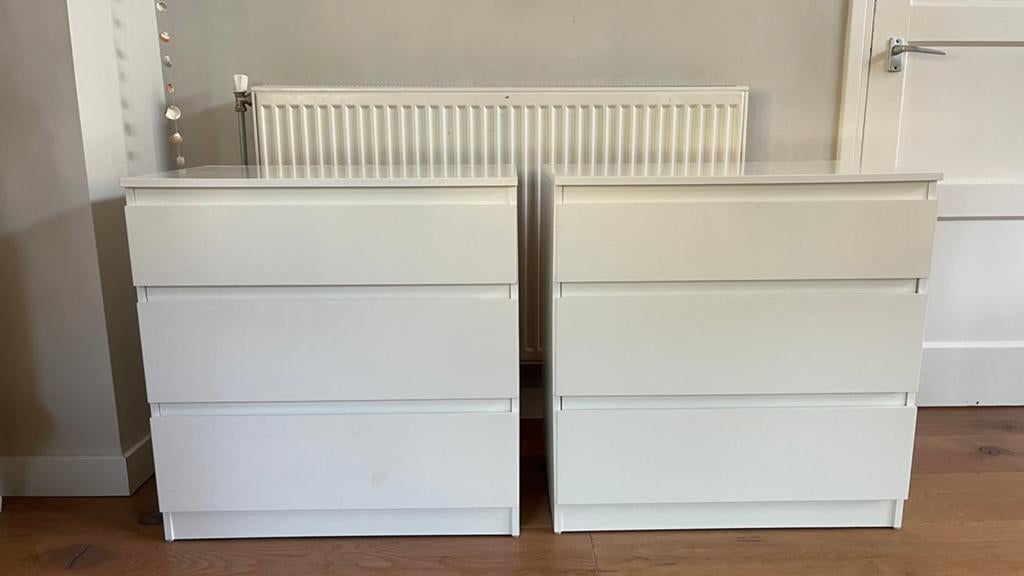 2x Witte ladekast - 70x72x40 cm, Huis en Inrichting, Kasten | Ladekasten, Ophalen, Overige materialen, Gebruikt, 50 tot 100 cm
