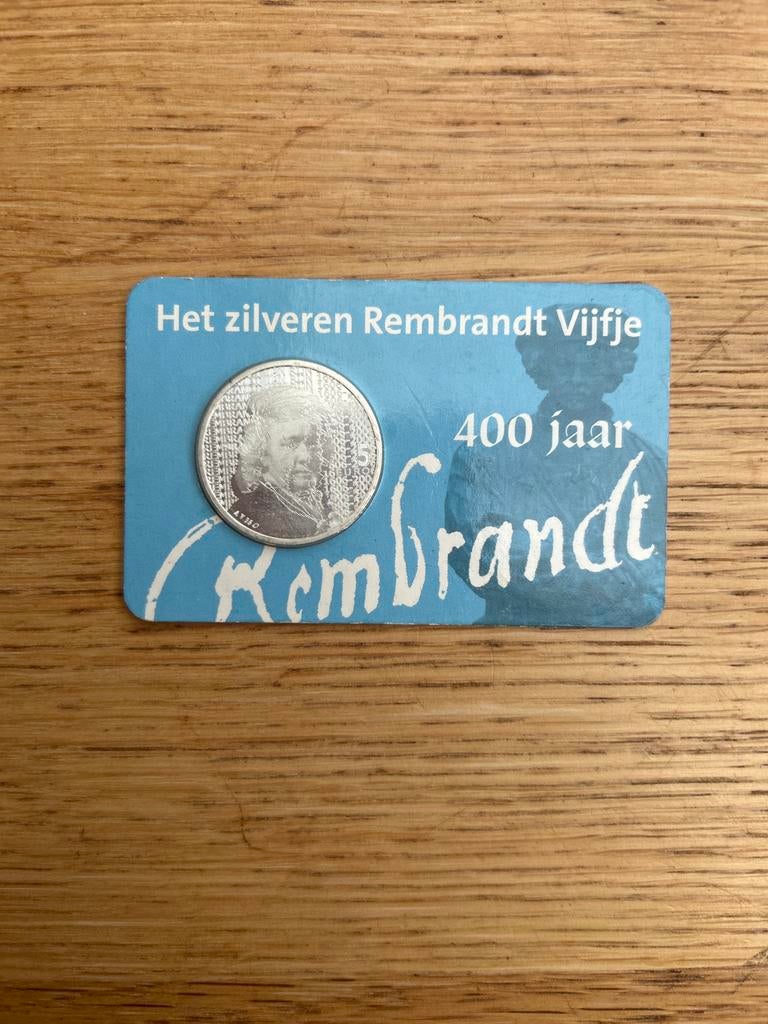 Zilveren Rembrandt Vijfje 2006 - 400 jaar Rembrandt, Postzegels en Munten, Koningin Beatrix, Zilver, Euro's, Ophalen of Verzenden