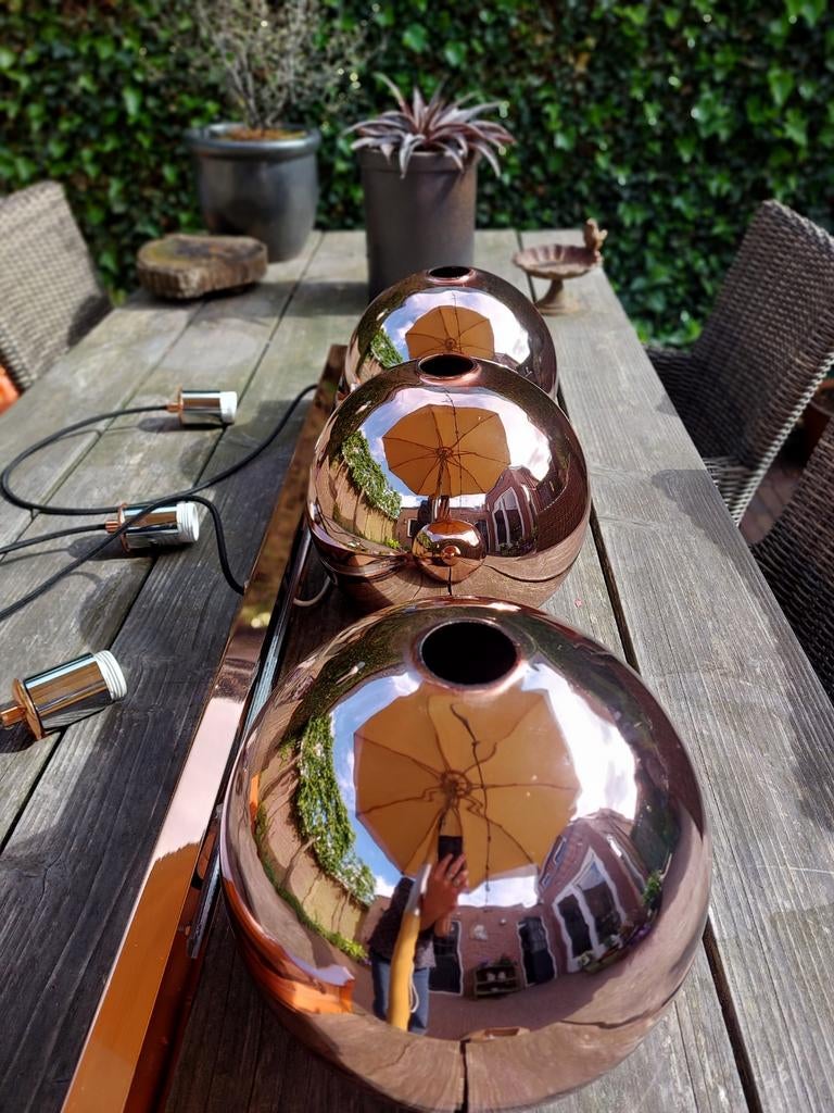Lumidora Hanglamp met 3  koperkleurig Glazen bollen, Ophalen, Glas